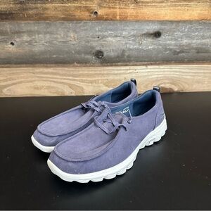 Skechers Women's Go Walk Chukka Shoes Blue Air Cooled Goga Mat Slip On Size 8.5